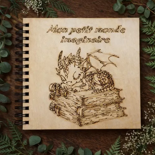 Album 20x20 cm avec couverture en bois gravé – Personnalisable et polyvalent