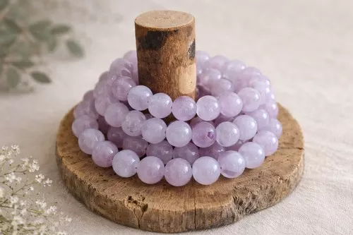 Bracelet en quartz lavande – Perles de 10 mm – Pierre d’apaisement émotionnel