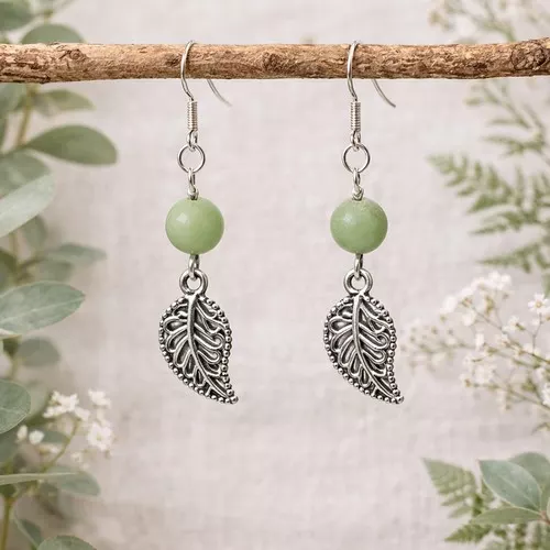 Boucles d’oreilles en jade néphrite – Motif feuille