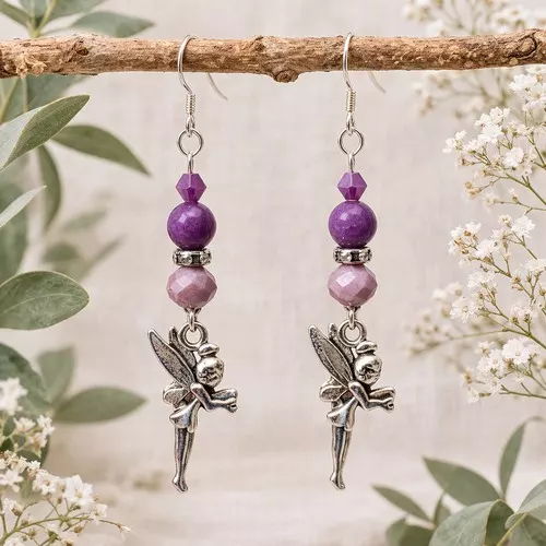 Boucles d’oreilles en phosphosidérite –Pendentif fée